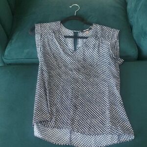 Nine West Navy and White Geometric Blouse